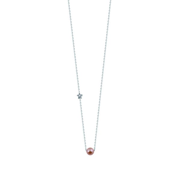 Collier Claverin Diamond star en or blanc et perle rose