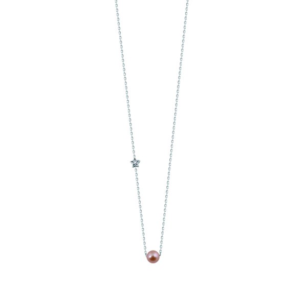 Collier Claverin Diamond star en or blanc et perle rose PPR7002