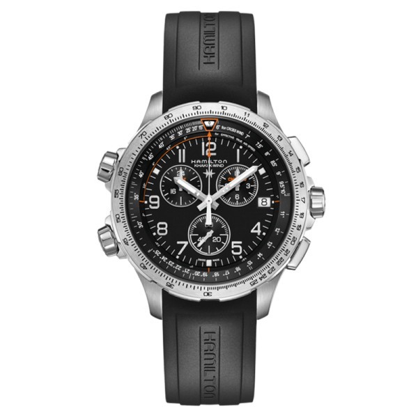 Montre Hamilton Khaki Aviation X-Wind GMT cadran noir bracelet caoutchouc noir 46 mm