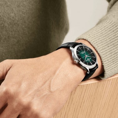 Montre Baume et Mercier Clifton Baumatic automatique cadran vert bracelet cuir noir 40 mm