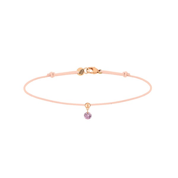 Bracelet La Brune et La Blonde cordon nude en or rose et saphir rose