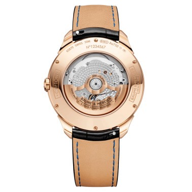 Montre Baume et Mercier Clifton Baumatic Or rose automatique cadran bleu bracelet cuir noir 42 mm