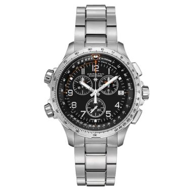 Montre Hamilton Khaki Aviation X-Wind GMT cadran noir bracelet acier 46 mm - SOLDAT PL