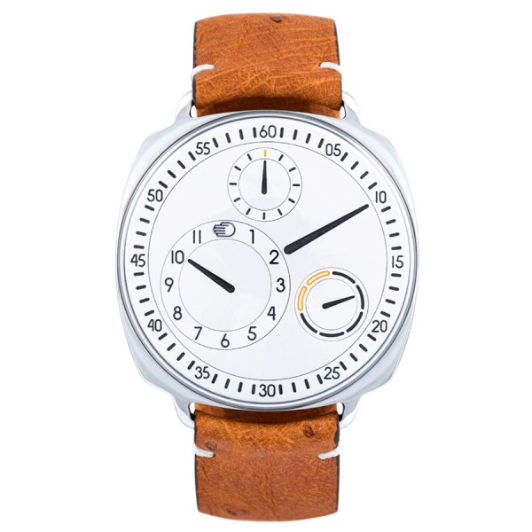 Montre Ressence Type 1-2 W automatique cadran blanc bracelet cuir cognac 41 mm