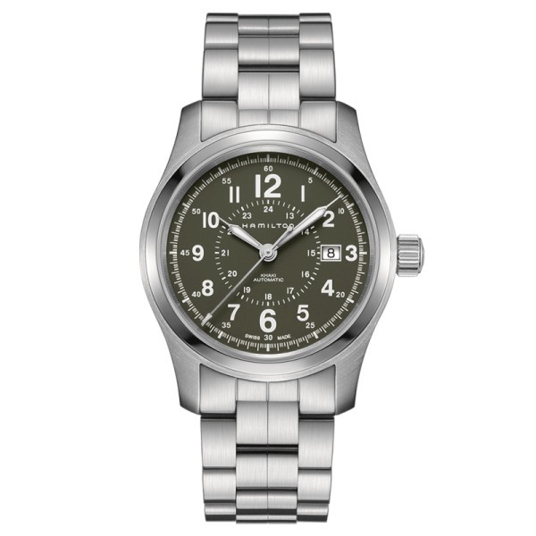 Montre Hamilton Khaki Field cadran vert olive bracelet acier 42 mm - SOLDAT PL