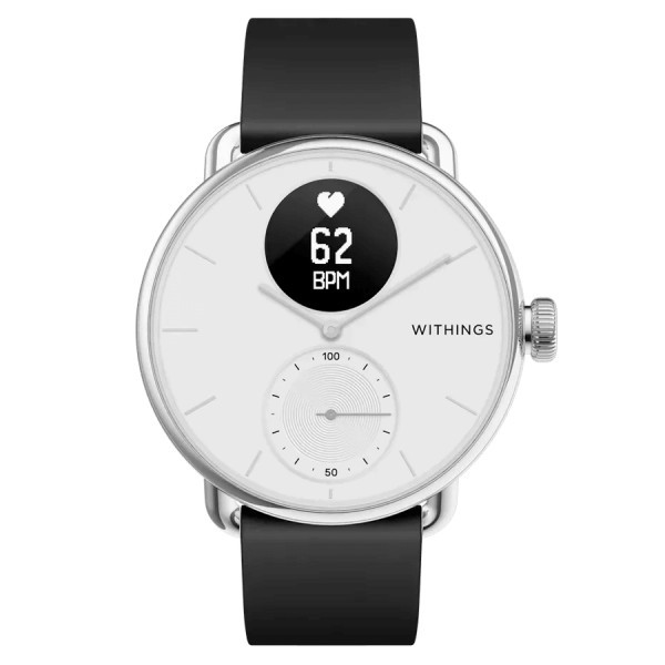 Withings ScanWatch connected watch white dial white silicone strap 38 mm