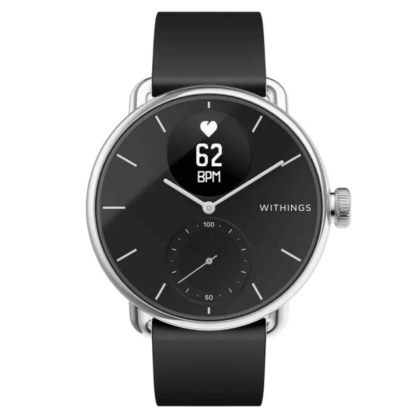 Connected watch Withings ScanWatch black dial black silicone strap 38 mm