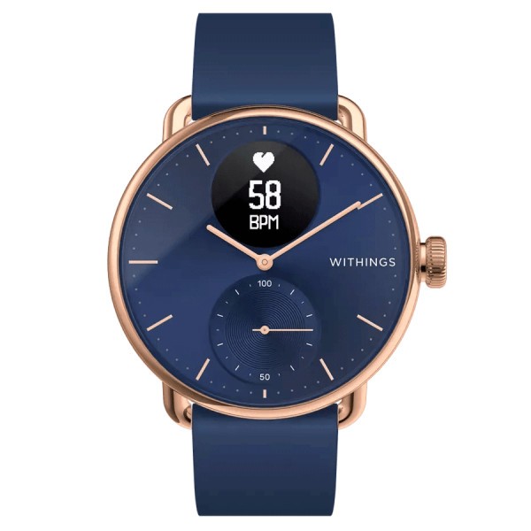 Connected watch Withings ScanWatch Rose Gold blue dial blue silicone strap 38 mm