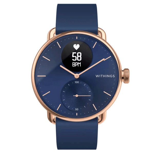 Montre connectée Withings ScanWatch Rose Gold cadran bleu bracelet silicone bleu 38 mm 92683