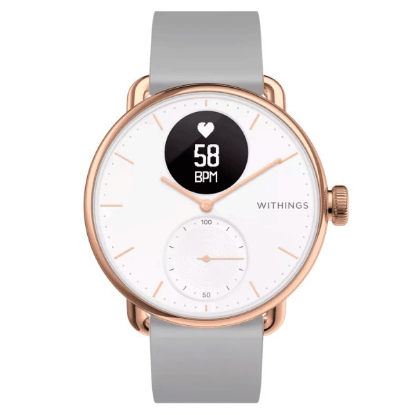 Connected watch Withings ScanWatch Rose Gold white dial grey silicone strap 38 mm