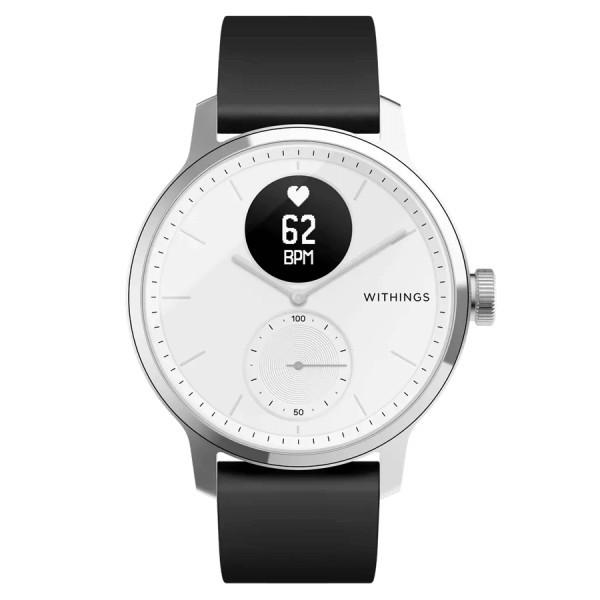 Connected watch Withings ScanWatch white dial black silicone strap 42 mm