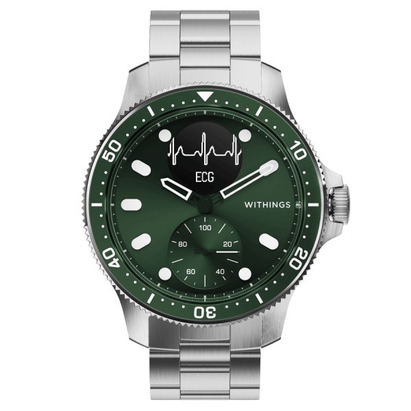 Montre connectée Withings ScanWatch Horizon cadran vert bracelet acier 43 mm