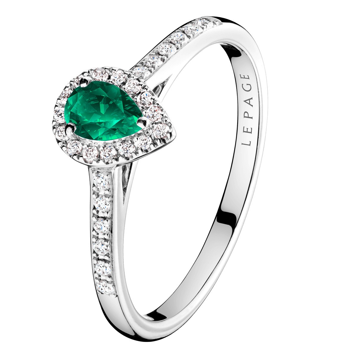 Solitaire Lepage Marcel en or blanc et émeraude taille poire