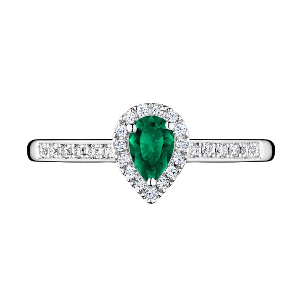 Solitaire Lepage Marcel en or blanc et émeraude taille poire