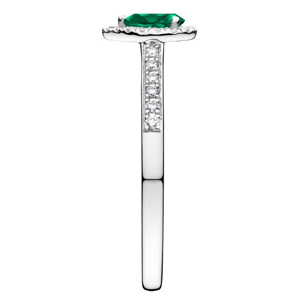 Solitaire Lepage Marcel en or blanc et émeraude taille poire