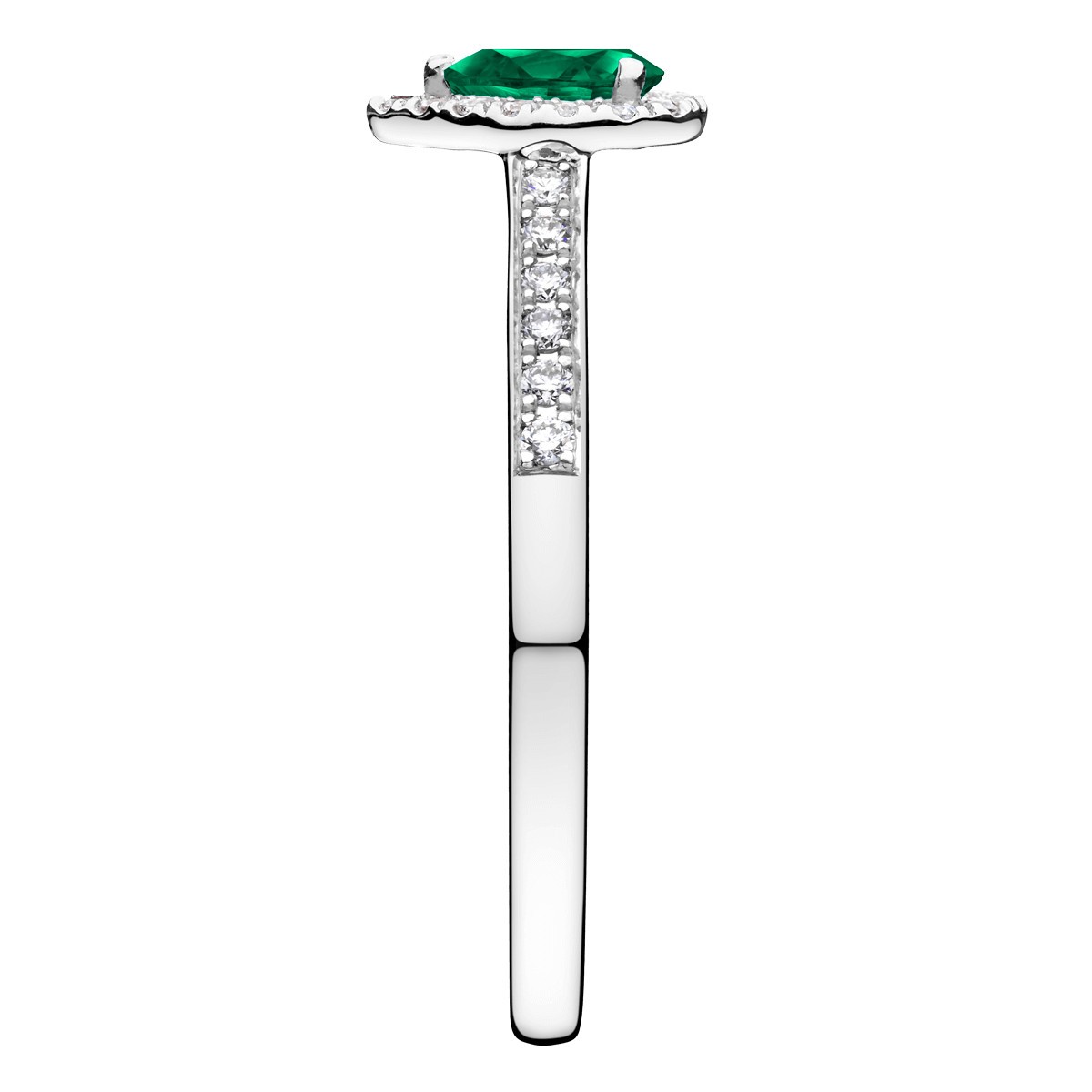 Solitaire Lepage Marcel en or blanc et émeraude taille poire