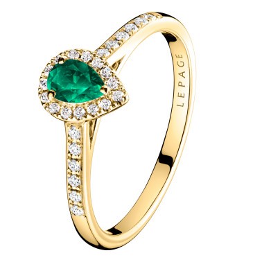Solitaire Lepage Marcel en or jaune et émeraude taille poire LES17EJ