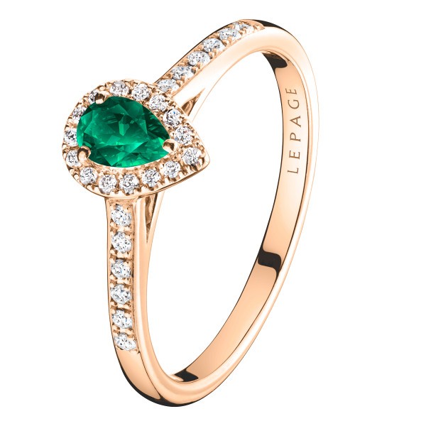 Solitaire Lepage Marcel en or rose et émeraude taille poire LES17ER
