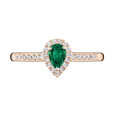 Solitaire Lepage Marcel en or rose et émeraude taille poire