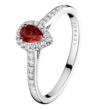 Solitaire Lepage Marcel en or blanc et rubis taille poire