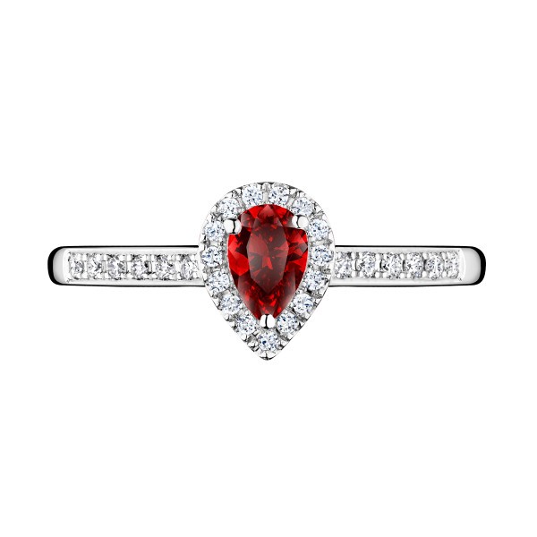 Solitaire Lepage Marcel en or blanc et rubis taille poire