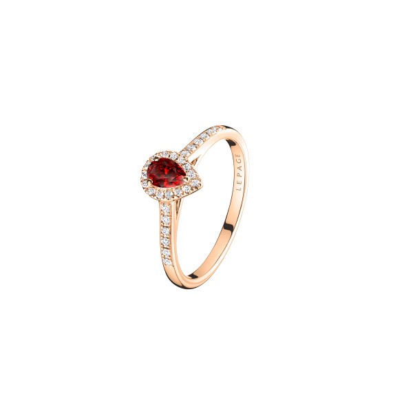 Solitaire Lepage Marcel en or rose et rubis taille poire