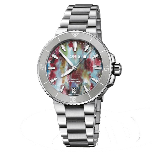 Montre Oris Aquis Date Upcycle automatique cadran multicolore bracelet acier 36,5 mm 01 733 7770 4150-Set