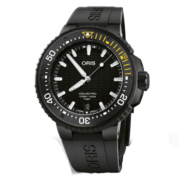 Montre Oris AquisPro Date Calibre 400 automatique cadran noir bracelet caoutchouc noir 49,5 mm01 400 7767 7754-07 426 64BTEB