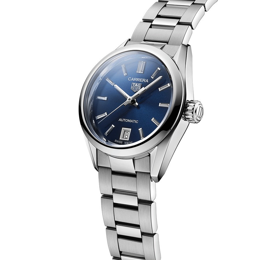 Montre Tag Heuer Ladies Carrera Calibre 9 automatique cadran bleu bracelet acier 29 mm WBN2411.BA0621