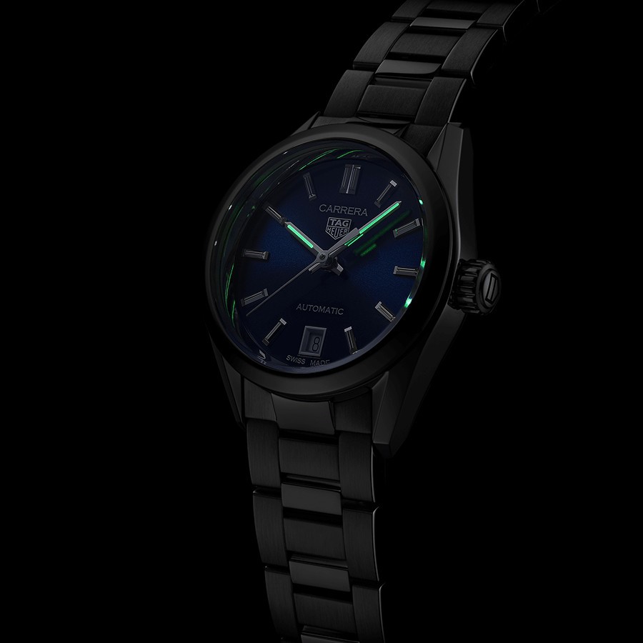 Montre Tag Heuer Ladies Carrera Calibre 9 automatique cadran bleu bracelet acier 29 mm