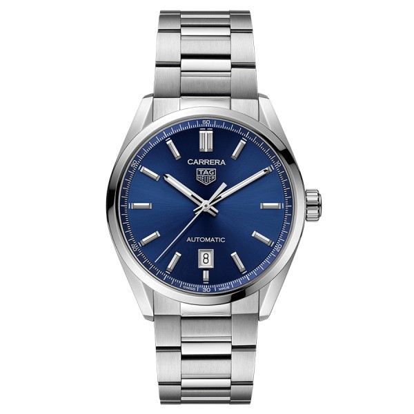 Montre Tag Heuer Carrera Calibre 5 automatique cadran bleu bracelet acier 39 mm