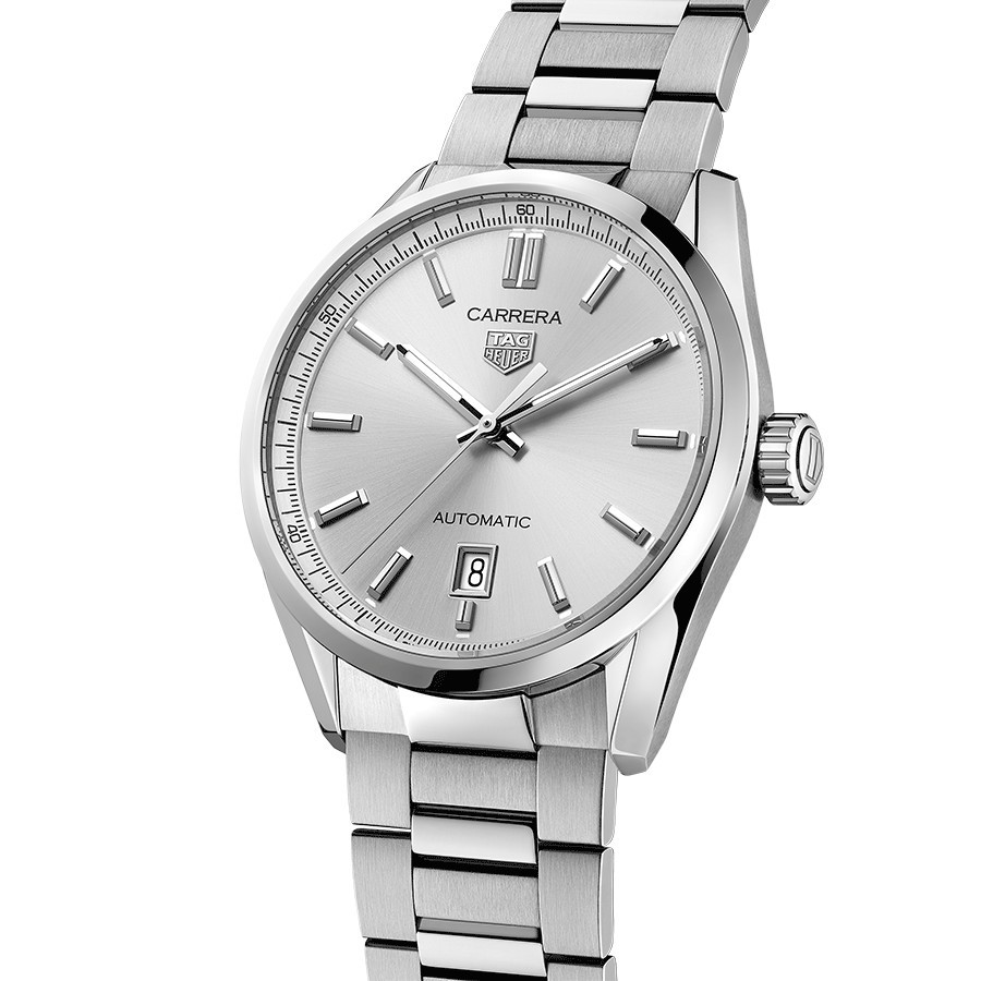 Montre Tag Heuer Carrera Calibre 5 automatique cadran argent bracelet acier 39 mm WBN2111.BA0639