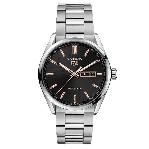 Montre Tag Heuer Carrera Calibre 5 Day-Date automatique cadran noir bracelet acier 41 mm