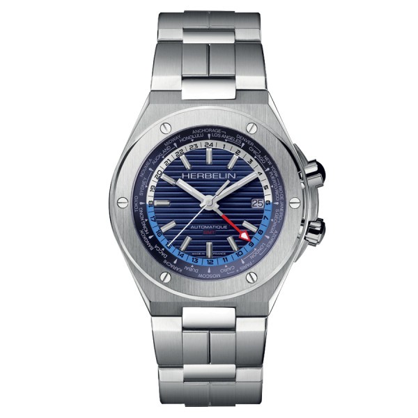 Michel Herbelin Cap Camarat GMT Limited Edition automatic watch blue and silver dial steel bracelet 42 mm 1445/B25
