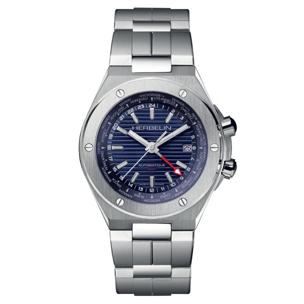 Montre Michel Herbelin Cap Camarat GMT Edition Limitée automatique cadran bleu bracelet acier 42 mm 1445/B15