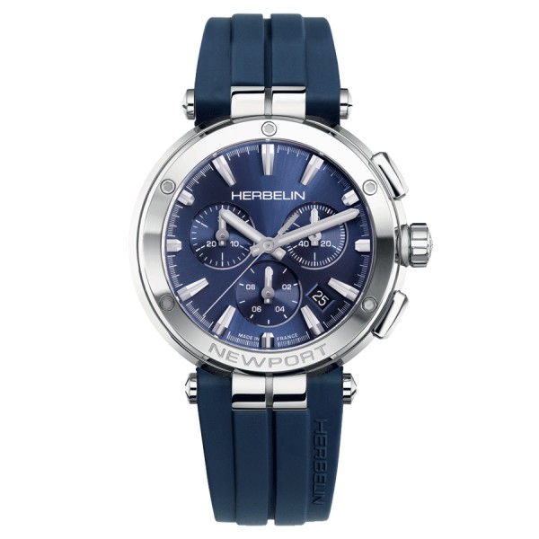 Michel Herbelin Newport Chrono quartz watch blue dial blue rubber strap 40,5 mm 37658/AP15CB
