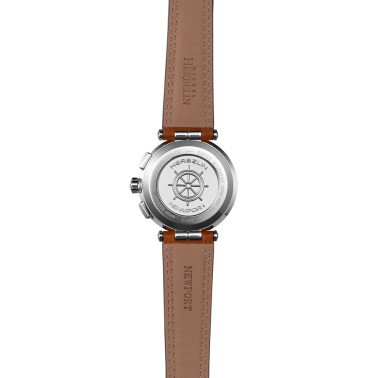Michel Herbelin Newport Chrono quartz watch blue dial brown leather strap 40,5 mm 37658/AP15GON