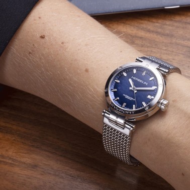 Montre Michel Herbelin Newport automatique cadran bleu bracelet acier maille milanaise 35 mm 1658/90B