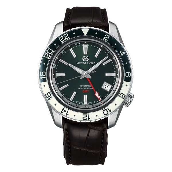 Montre Grand Seiko Sport automatique Hi-Beat 36000 GMT cadran vert bracelet cuir marron 44 mm