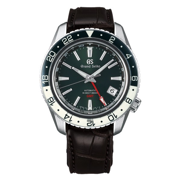 Montre Grand Seiko Sport automatique Hi-Beat 36000 GMT cadran vert bracelet cuir marron 44 mm SBGJ239G