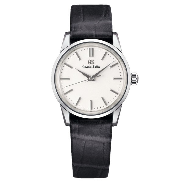 Montre Grand Seiko Elegance quartz cadran blanc bracelet cuir noir 34 mm
