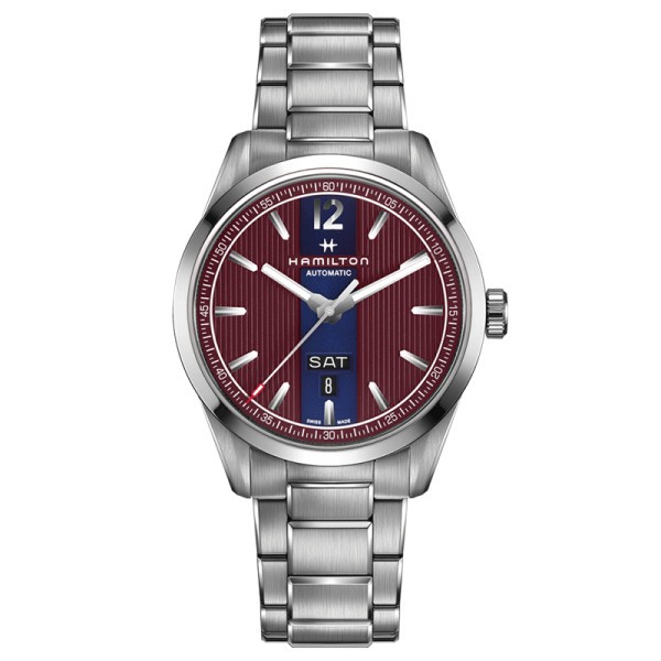 Montre Hamilton Broadway Day Date cadran bordeaux bracelet acier 42 mm - SOLDAT PL