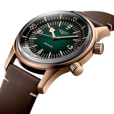 Longines Heritage Legend Diver Bronze automatic watch green dial brown leather strap 42 mm L3.774.1.50.2