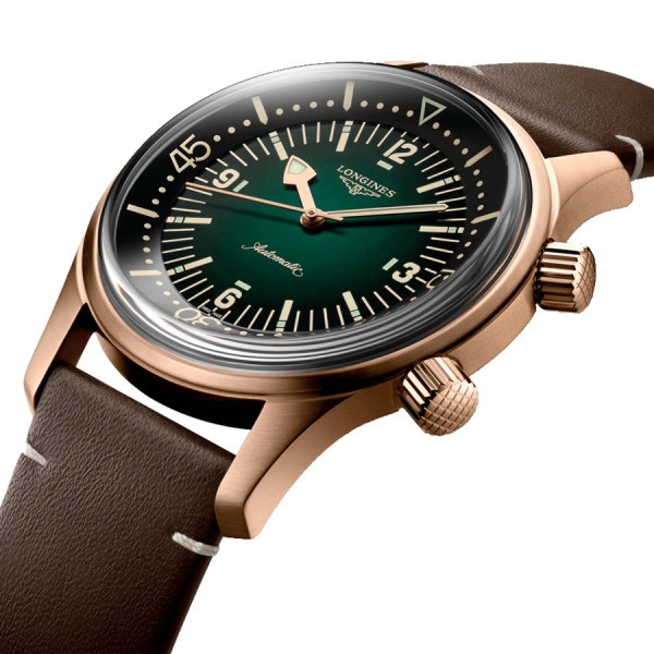 Longines Heritage Legend Diver Bronze automatic watch green dial brown leather strap 42 mm L3.774.1.50.2