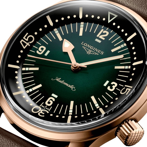 Longines Heritage Legend Diver Bronze automatic watch green dial brown leather strap 42 mm L3.774.1.50.2