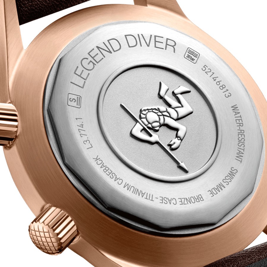 Longines Heritage Legend Diver Bronze automatic watch green dial brown leather strap 42 mm L3.774.1.50.2
