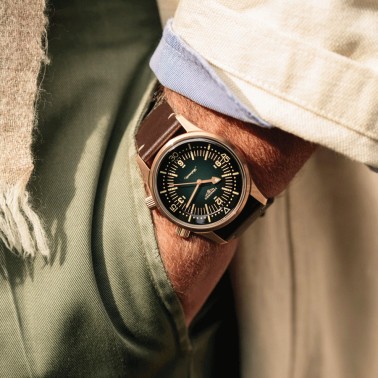 Longines Heritage Legend Diver Bronze automatic watch green dial brown leather strap 42 mm L3.774.1.50.2