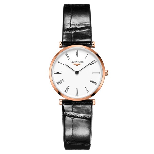 Longines La Grande Classique quartz PVD Rose Gold watch white dial black leather strap 29 mm L4.512.1.91.2