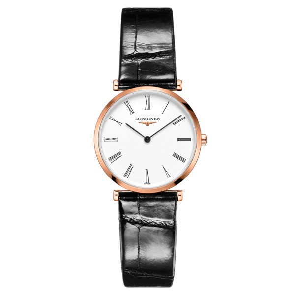 Montre Longines La Grande Classique quartz PVD Or Rose cadran blanc bracelet cuir noir 29 mm L4.512.1.91.2