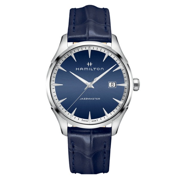 Montre Hamilton Jazzmaster cadran bleu bracelet cuir bleu 40 mm